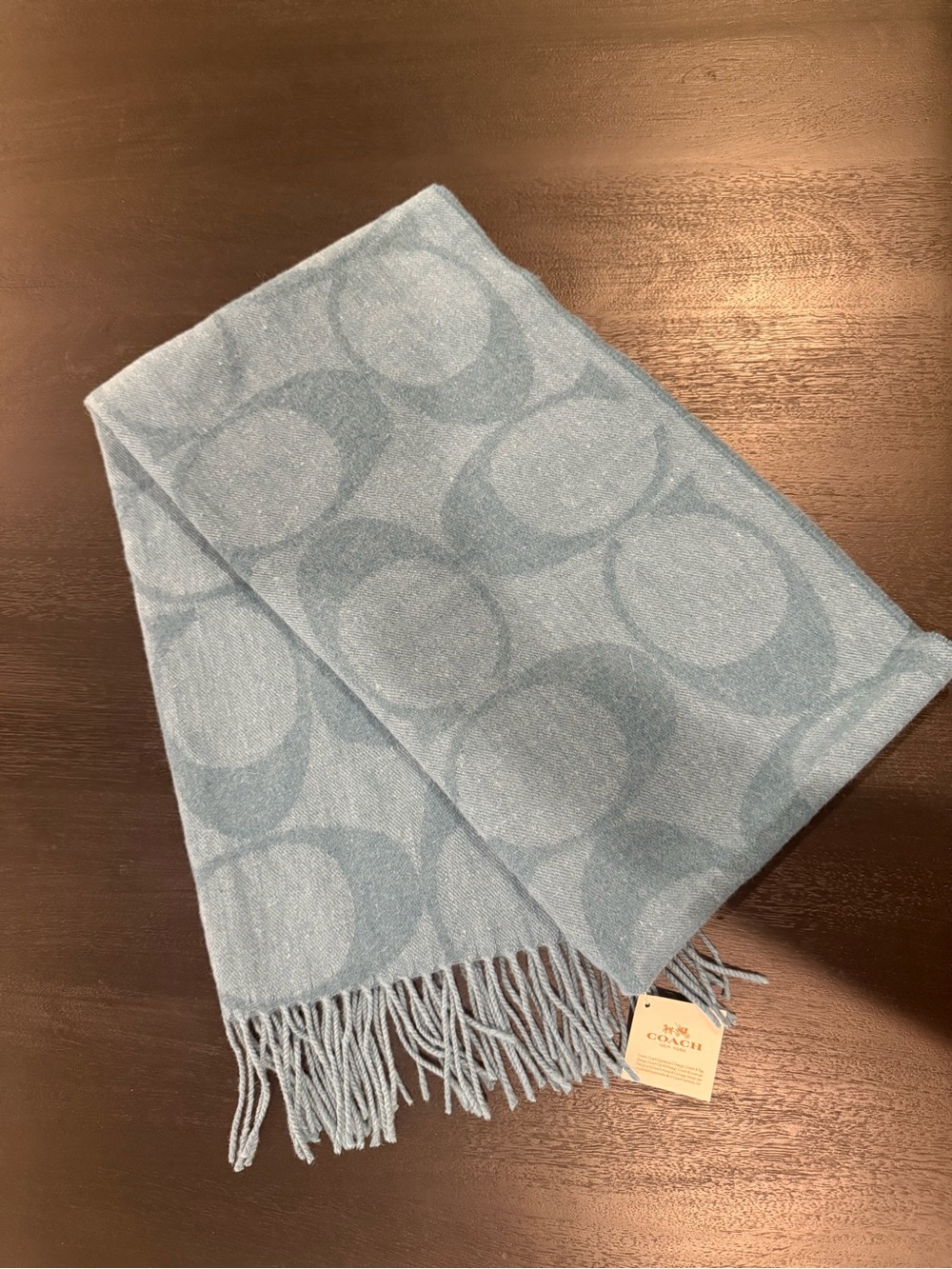Coach Signature Dark Teal Scarf/shawl 55%wool 25%silk 10%cashmere Made In Italy